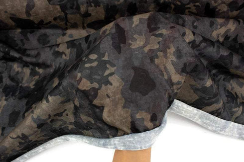 Brown and Olive Abstract Floral Camouflage Knit Fabric Designer Deadstock Fabric by the yard